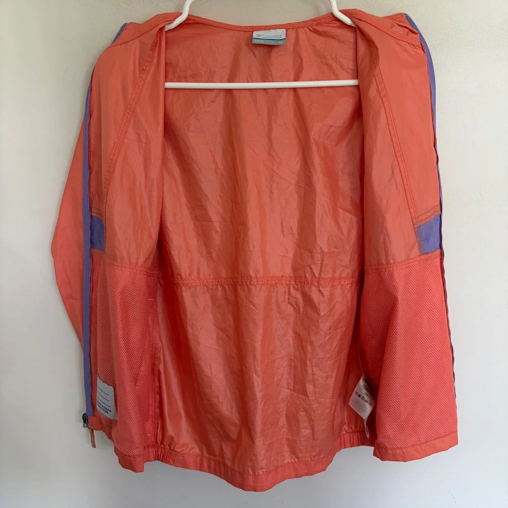 Columbia Kids Windbreaker Jacket Coral‎ Orange Purple Hooded Full Zip Size M